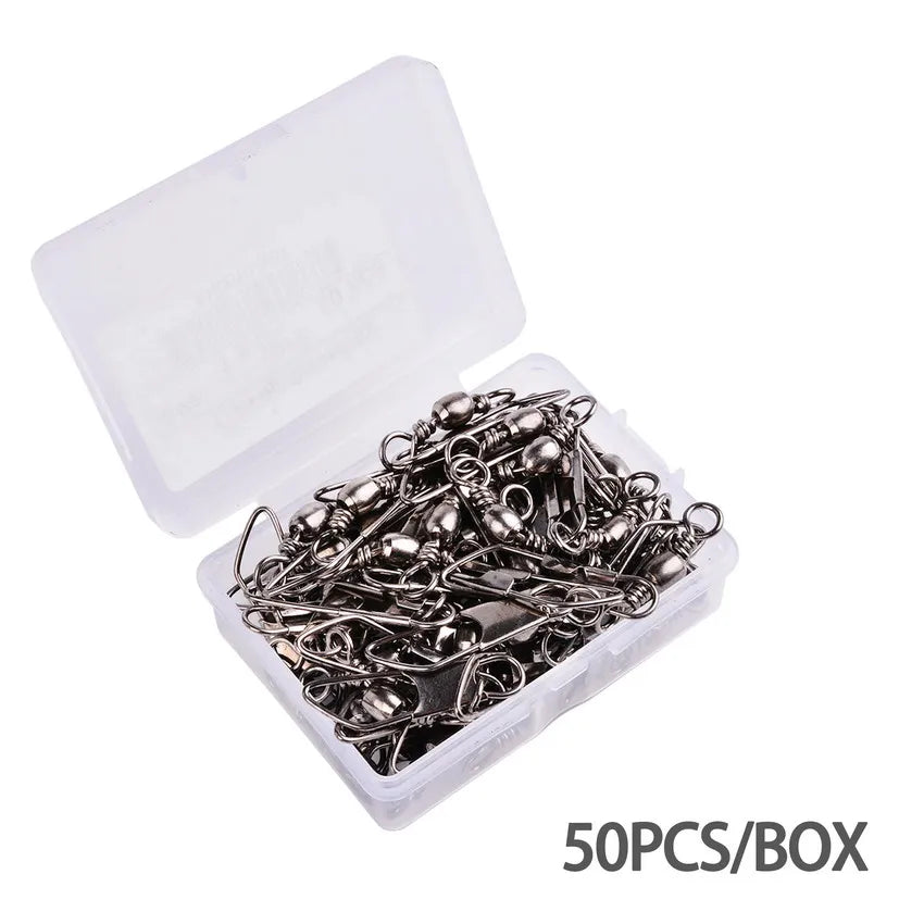 50Pcs/Box Brass Barrel Fishing Swivel with Interlock Snap