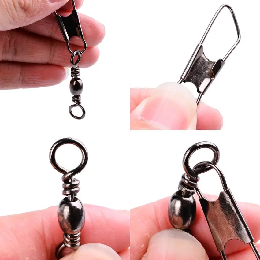 50Pcs/Box Brass Barrel Fishing Swivel with Interlock Snap