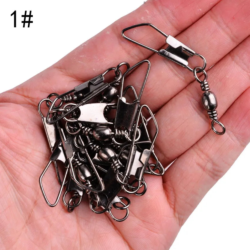 50Pcs/Box Brass Barrel Fishing Swivel with Interlock Snap