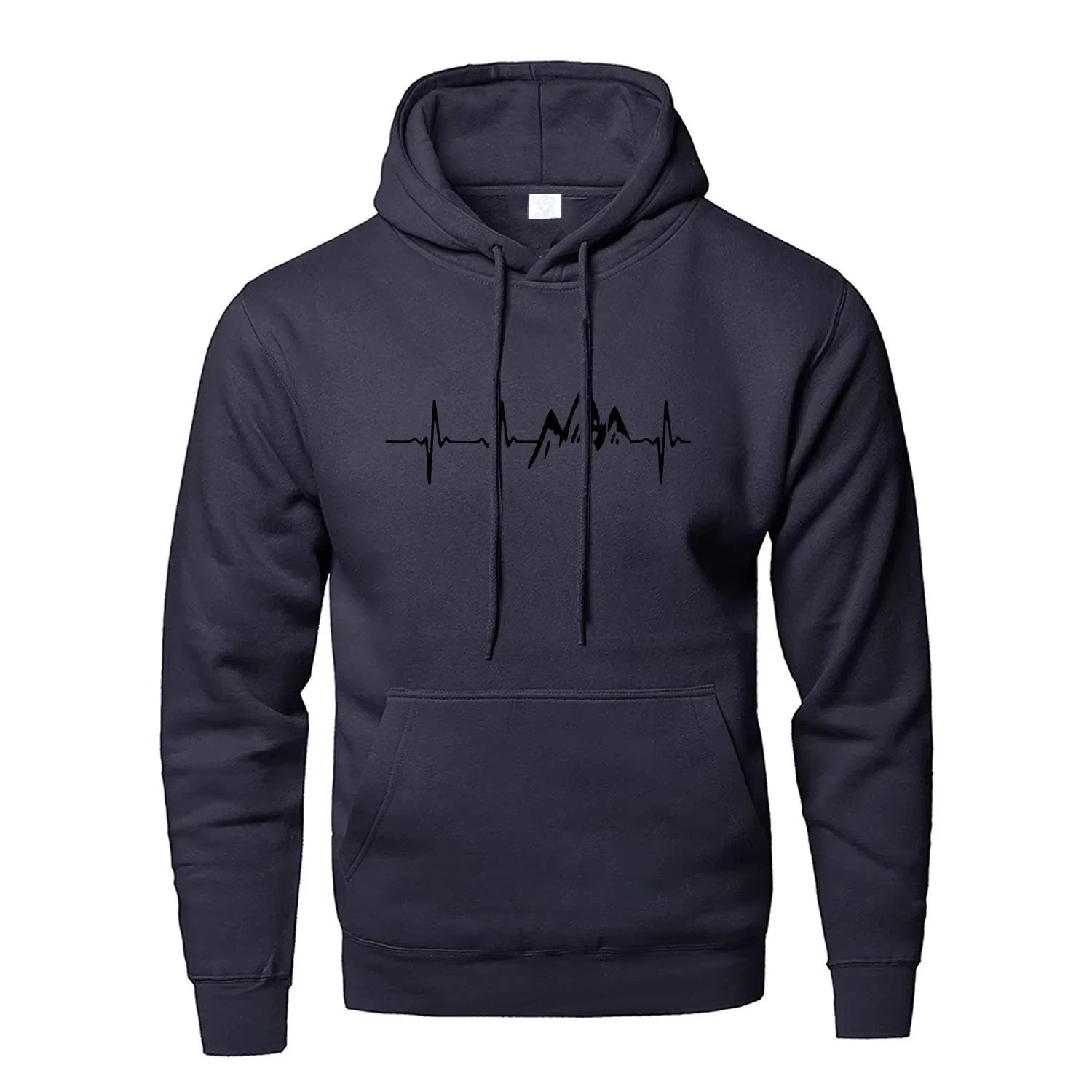 Mountain Heartbeat Hoodies for Man Sweatshirt Autumn Long Sleeve Hooded Sweatshirt Hoodie Black Gray Sportswear