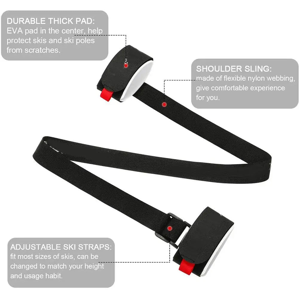 Black Nylon Adjustable Ski Handle Strap Bag