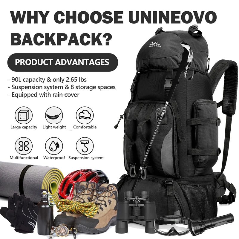 90L Waterproof Hiking Camping Backpack